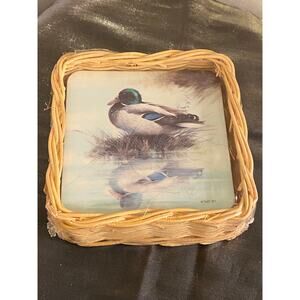 Vtg 80s Basket of Six Mallard Duck Coasters. Single design. Apx. 4 X 4 in. NIB